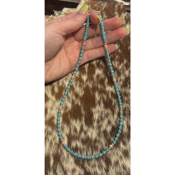 Native American Sterling Silver Shiny Navajo Pearl Turquoise Conch Necklace 18” - Picture 7 of 13